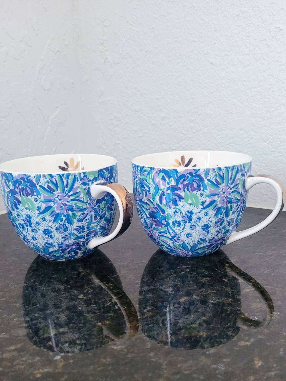 LILLY PULITZER... Blue Floral Ceramic Mugs - Set of 2